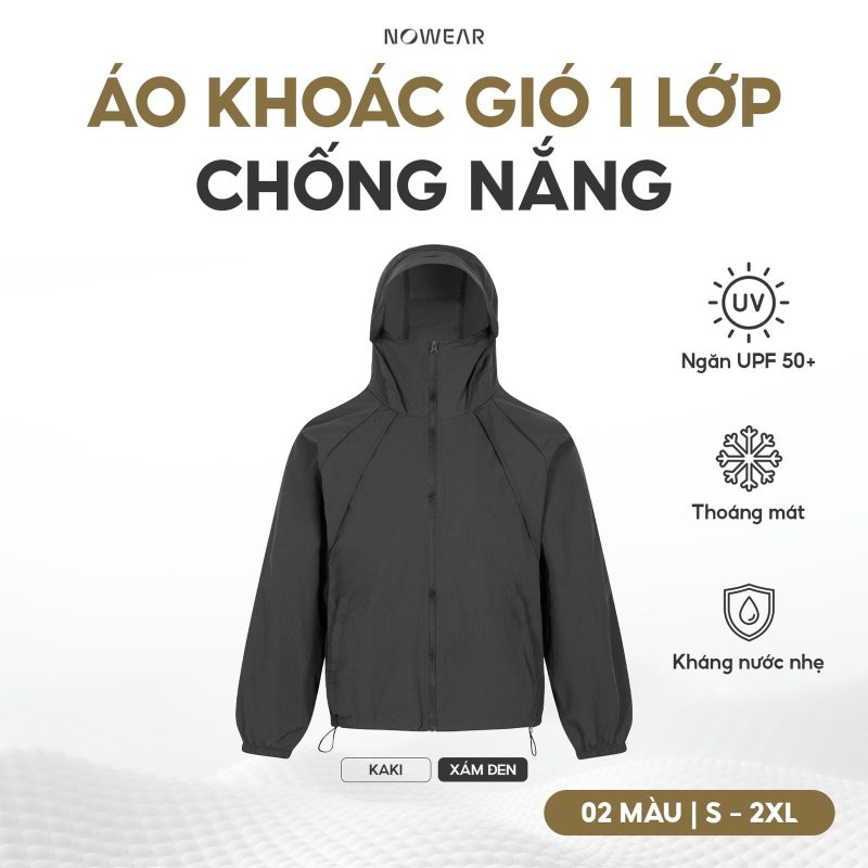 Áo Khoác Gió 1 Lớp Chống Nắng NOWEAR mỏng nhẹ