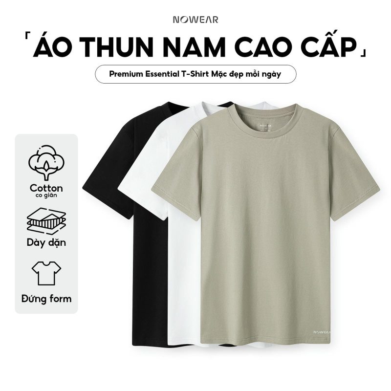 Áo Thun Nam Trơn NOWEAR Premium Essential T-Shirt Cotton