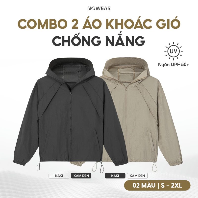 Combo 2 Áo Khoác Gió Chống Nắng NOWEAR mỏng nhẹ